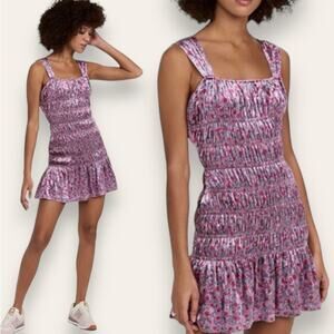 NWT ENGLISH FACTORY DRESS S PURPLE COQUETTE VELVET PURPLE DITSY FLORAL STRETCHY